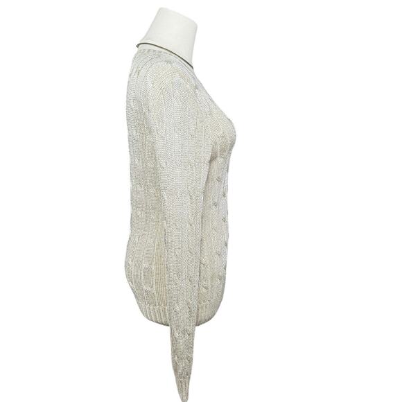 Polo Ralph Lauren Metallic Gold Cable Knit Crewneck Sweater Cotton Blend | Large - Picture 3 of 12